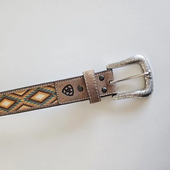 NEW Ariat | Southwest Diamond Inlay Leather Belt Western Womens Large - Picture 4 of 7